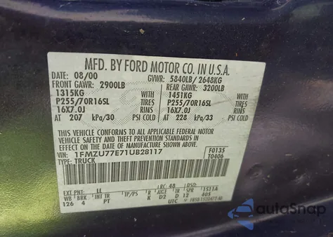 2001 Ford Explorer Sport Trac from USA, damaged, VIN 1FMZU77E71UB28117